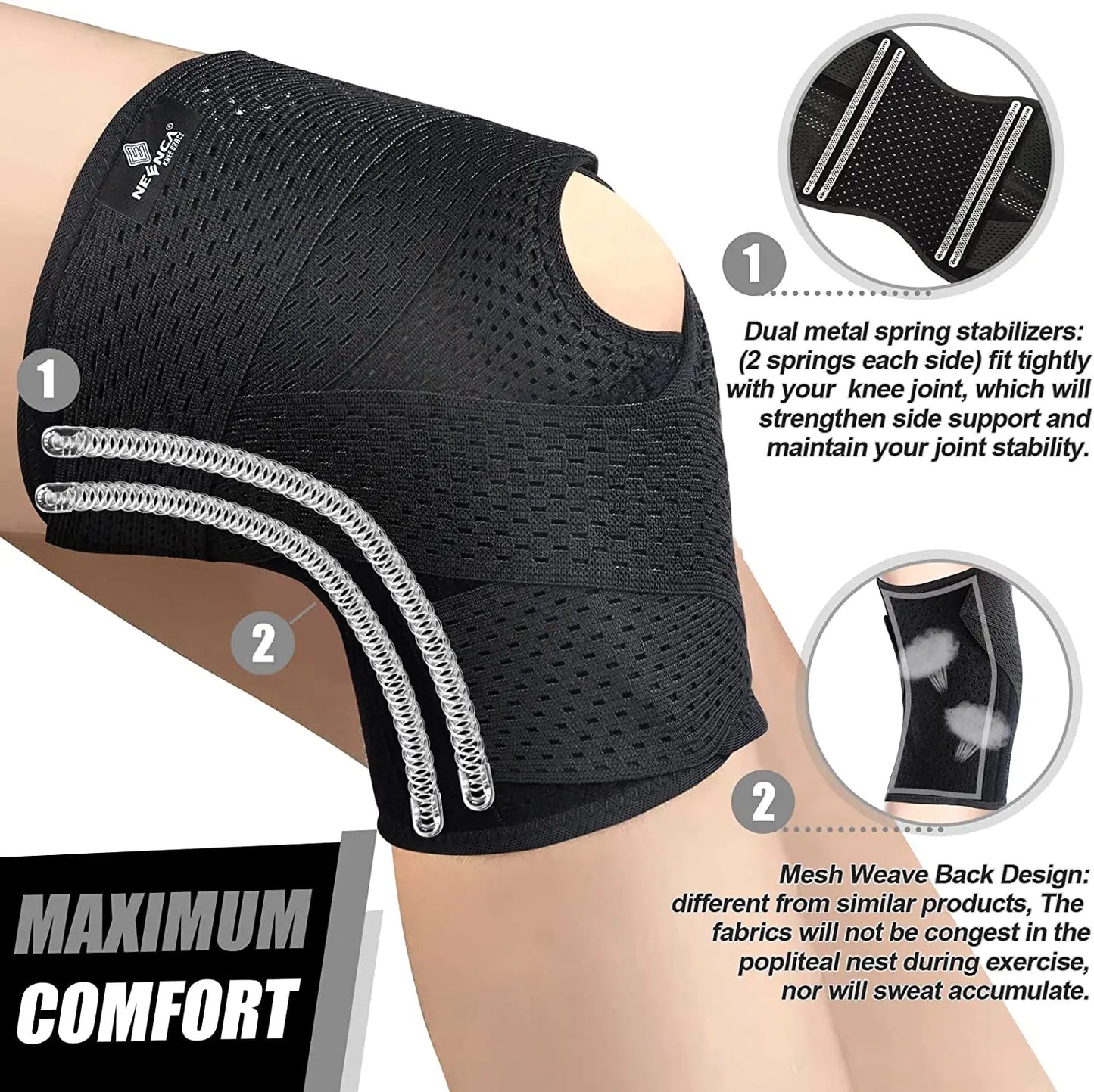 NEENCA Knee Brace for Knee Pain Compression Knee Support with Air Mesh Fabric Side Stabilizers Meniscus Tear ACL Arthritis Relie-EXPROTAS