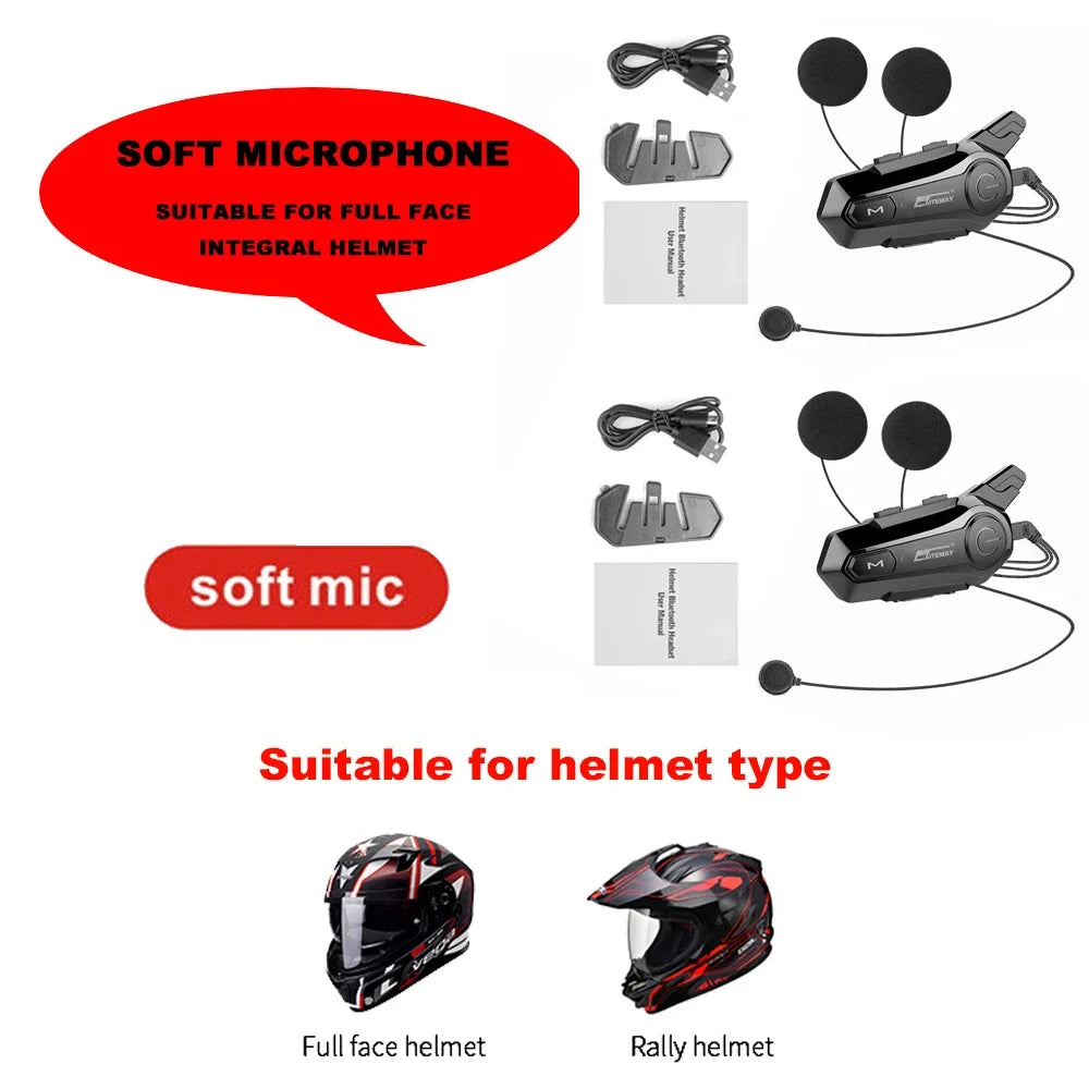 X1 Plus Motorcycle Helmet Bluetooth Intercom Headset 1000m 2-Rider Waterproof