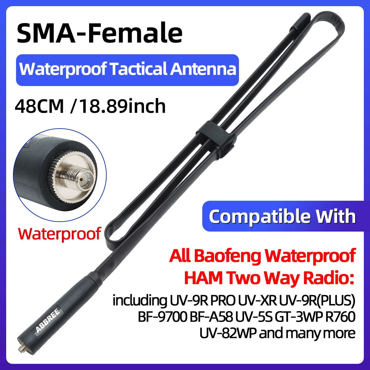 ABBREE CS Tactical Antenna SMA-Female Dual Band VHF UHF 144/430Mhz Foldable For Walkie Talkie Baofeng UV-21 UV-5R QuanSheng K5-EXPROTAS