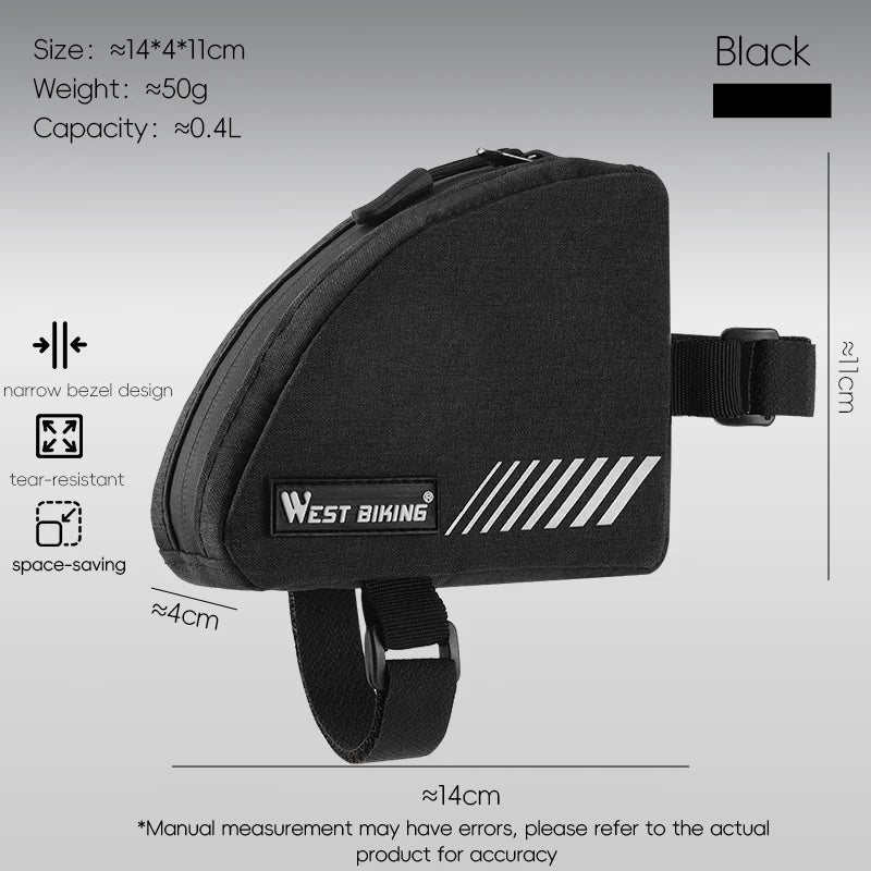 WEST BIKING Mini Triangle Bike Bag 0.4L Bicycle Frame Front Tube Storage Bag Reflective Tear-Resistant MTB Road Bike Pannier