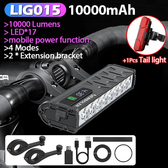 NEWBOLER Bicycle Front Headlight 10000 Lumen 10000mAh USB Rechargeable MTB Road - EXPROTAS