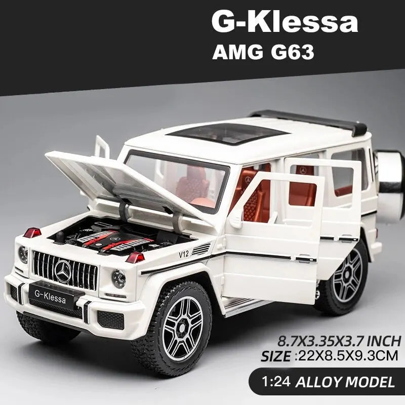 1:24 AMG G63 Model Car, Zinc Alloy Pull Back Toy Car with Sound and Light for Kids Boy Girl Gift