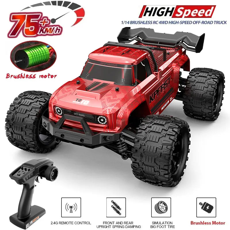 KF18 1:14 4WD RC Car Off-Road Racing High Speed Brushless Motor 2.4G Remote Control Cars Truck 75km/H Truck With LED Light Toy-EXPROTAS