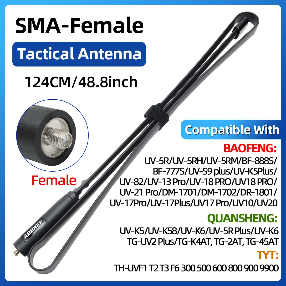 ABBREE CS Tactical Antenna SMA-Female Dual Band VHF UHF 144/430Mhz Foldable For Walkie Talkie Baofeng UV-21 UV-5R QuanSheng K5-EXPROTAS