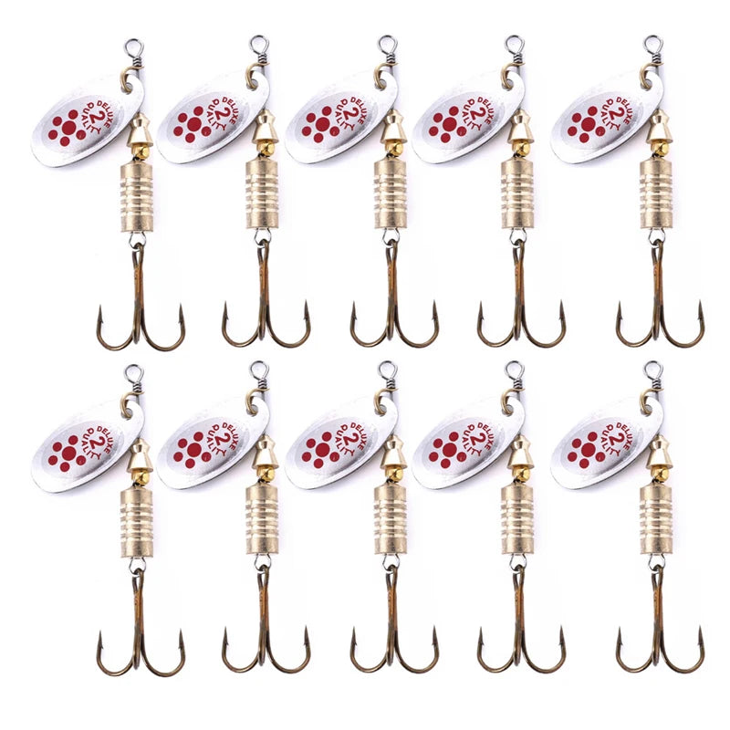 10Pcs Metal Bait Fishing Spinner Spoon Lures for Bass Trout Perch Pike