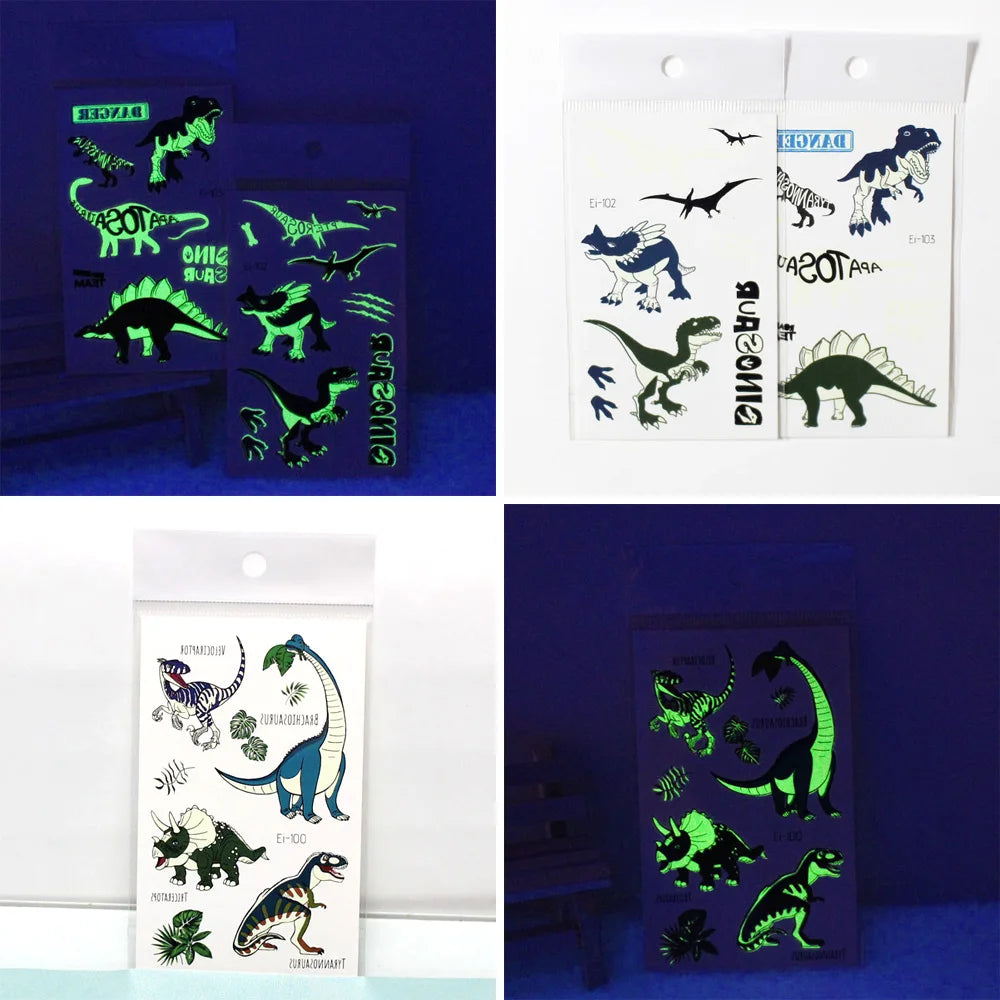 10 Sheets Luminous Dinosaur Temporary Tattoos Waterproof Kids T-Rex Glow