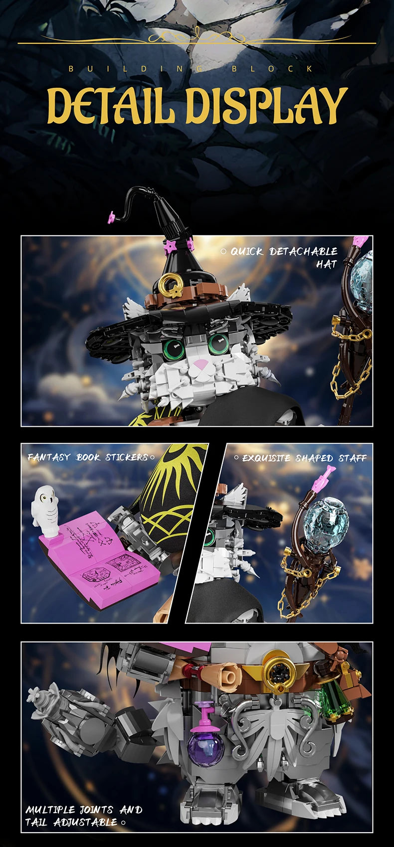 1400+pcs Wizard Cat Magic Animal Building Blocks MOC Creative DIY Model Toy Gift