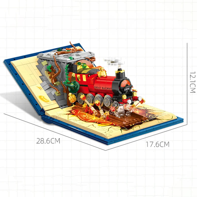 889pcs Magic Train Book Building Blocks MOC Creative DIY Bricks Model Toy Gift