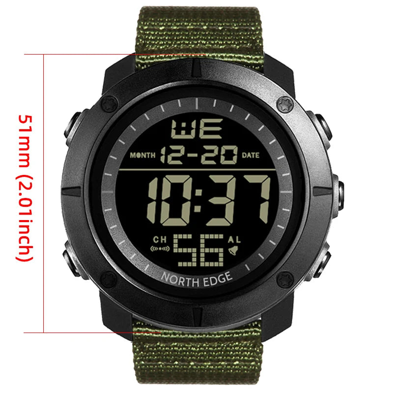 NORTH EDGE Men's Digital Watch Military World Time Alarm 50M Waterproof Sport