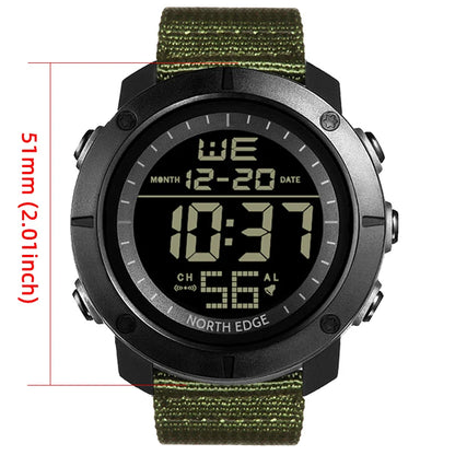 NORTH EDGE Men's Digital Watch Military World Time Alarm 50M Waterproof Sport