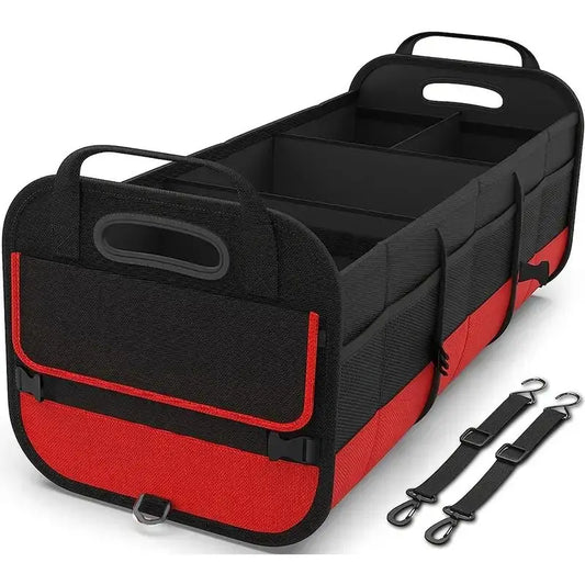 Universal Large Trunk Organizer For Car, Collapsible Multi Compartment Trunk Storage Bag With 2 Retractable Straps-EXPROTAS