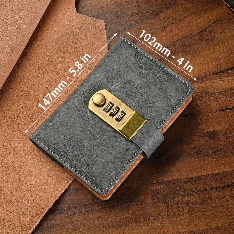 Retro Password Book A5 Notebook with Lock Diary for Students Stationery