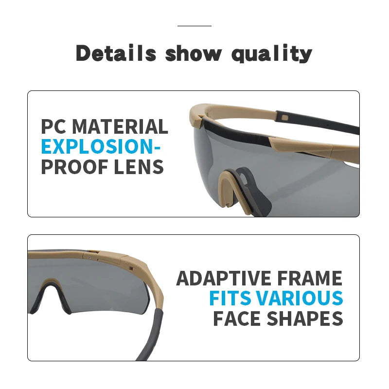 Tactical Goggles Lens Airsoft Military Windproof Safety Glasses 3 Lens