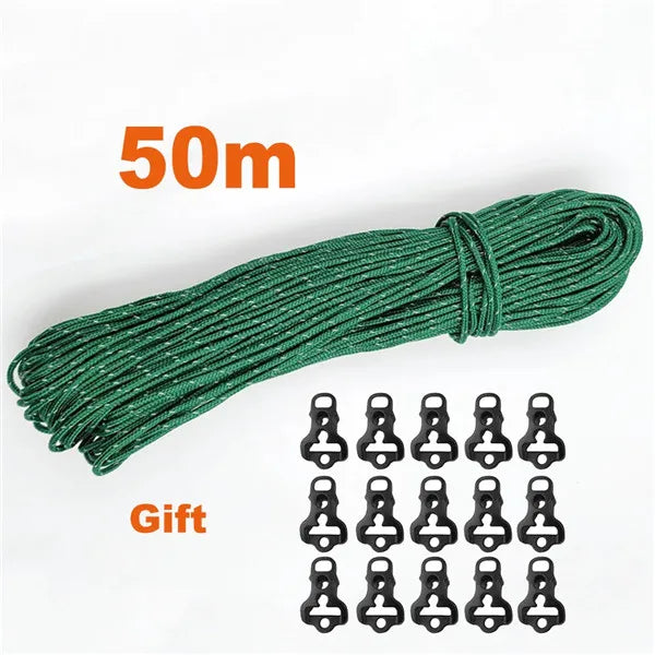 2.5mm Reflective Tent Rope Guyline Paracord 20m 25m 50m for Camping Tarp