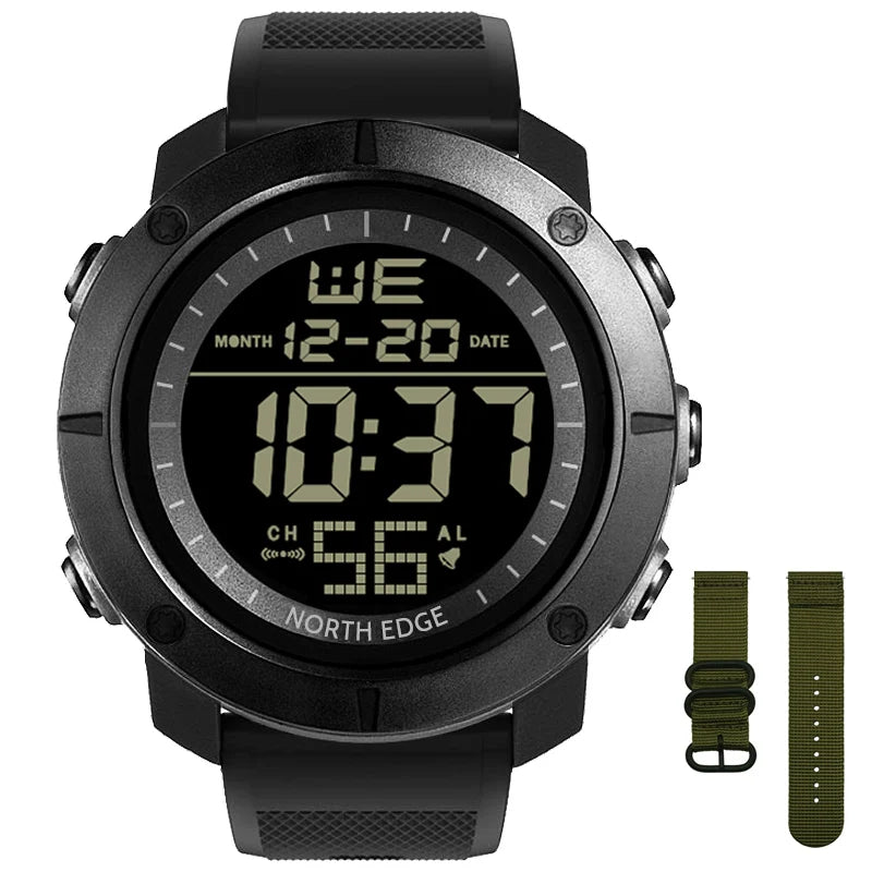 NORTH EDGE Men's Digital Watch Military World Time Alarm 50M Waterproof Sport