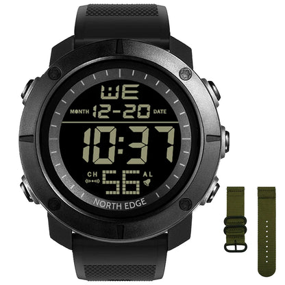 NORTH EDGE Men's Digital Watch Military World Time Alarm 50M Waterproof Sport