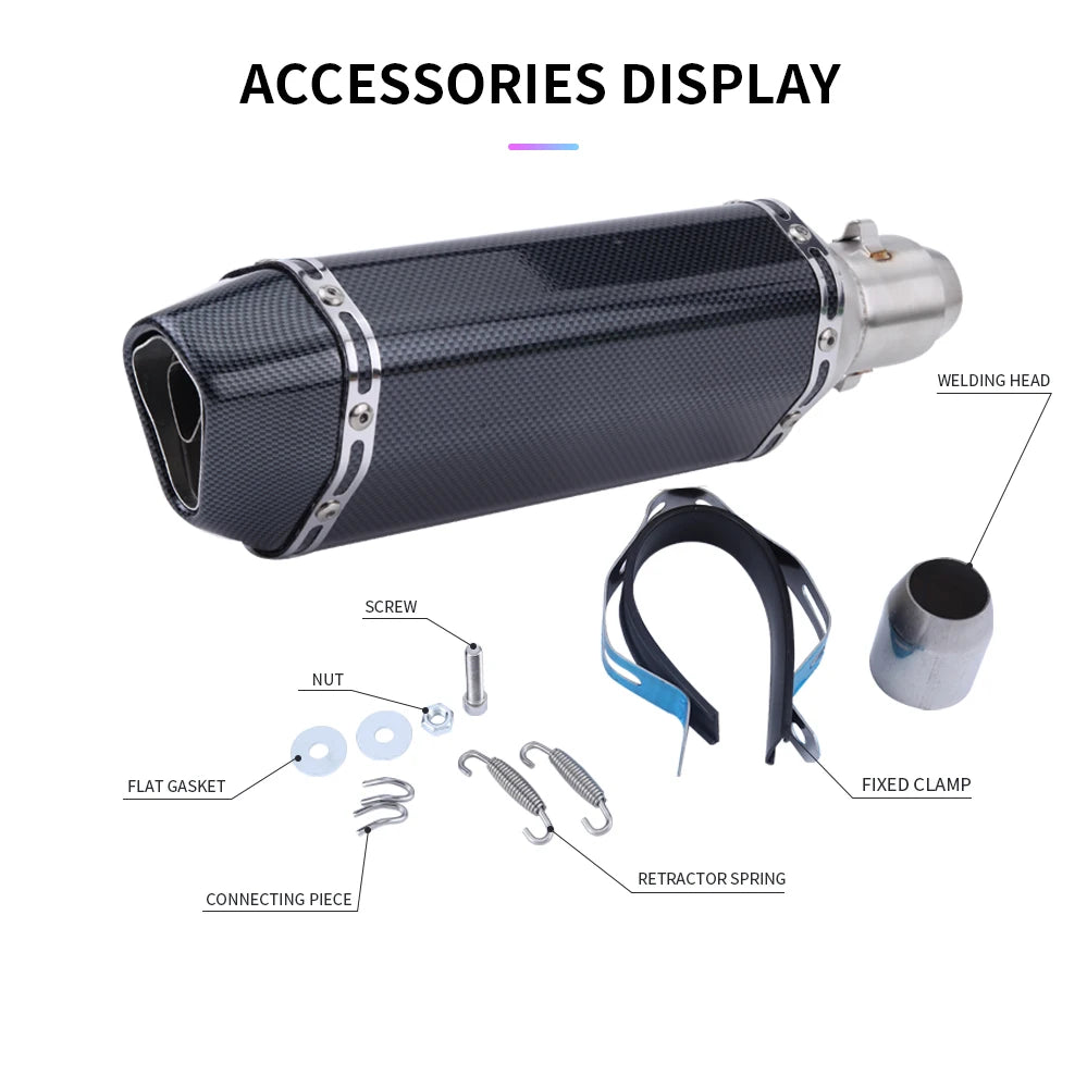 CHmotor Carbon Fiber Motorcycle Exhaust Muffler Pipe 250cc 350cc 600cc Escape Moto Tube For Nmax Tmax530 Msx125 GSR600-EXPROTAS