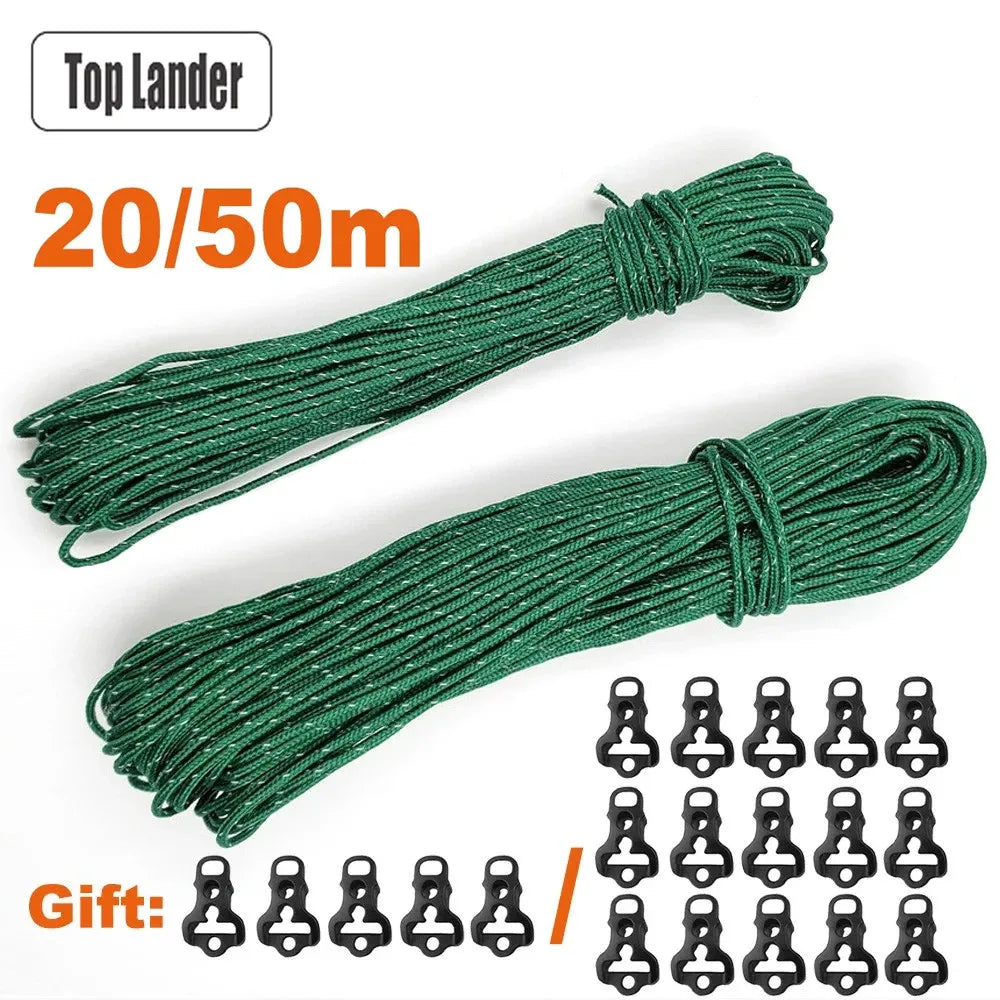2.5mm Reflective Tent Rope Guyline Paracord 20m 25m 50m for Camping Tarp