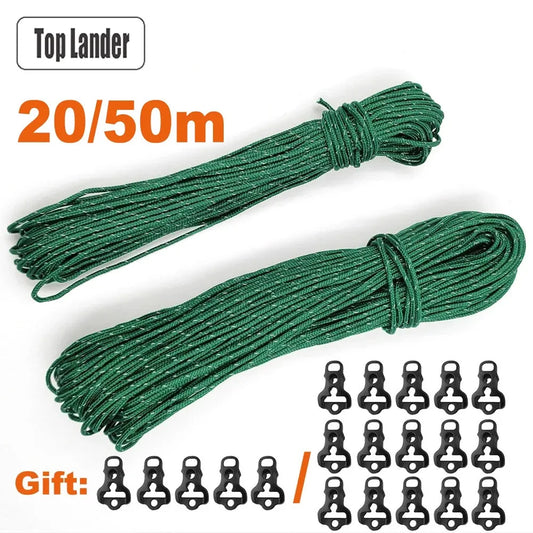2.5mm Reflective Tent Rope Guyline Paracord 20m 25m 50m for Camping Tarp