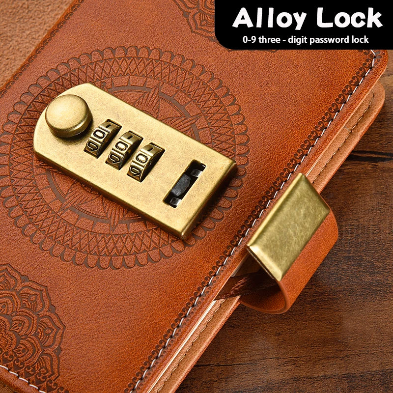 Retro Password Book A5 Notebook with Lock Diary for Students Stationery