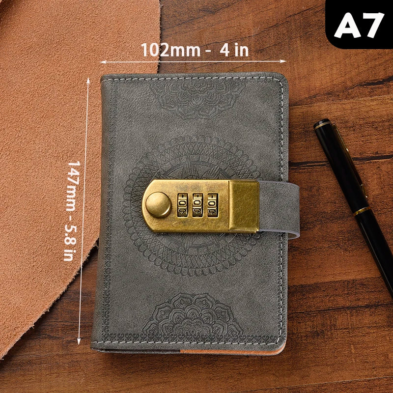 Retro Password Book A5 Notebook with Lock Diary for Students Stationery