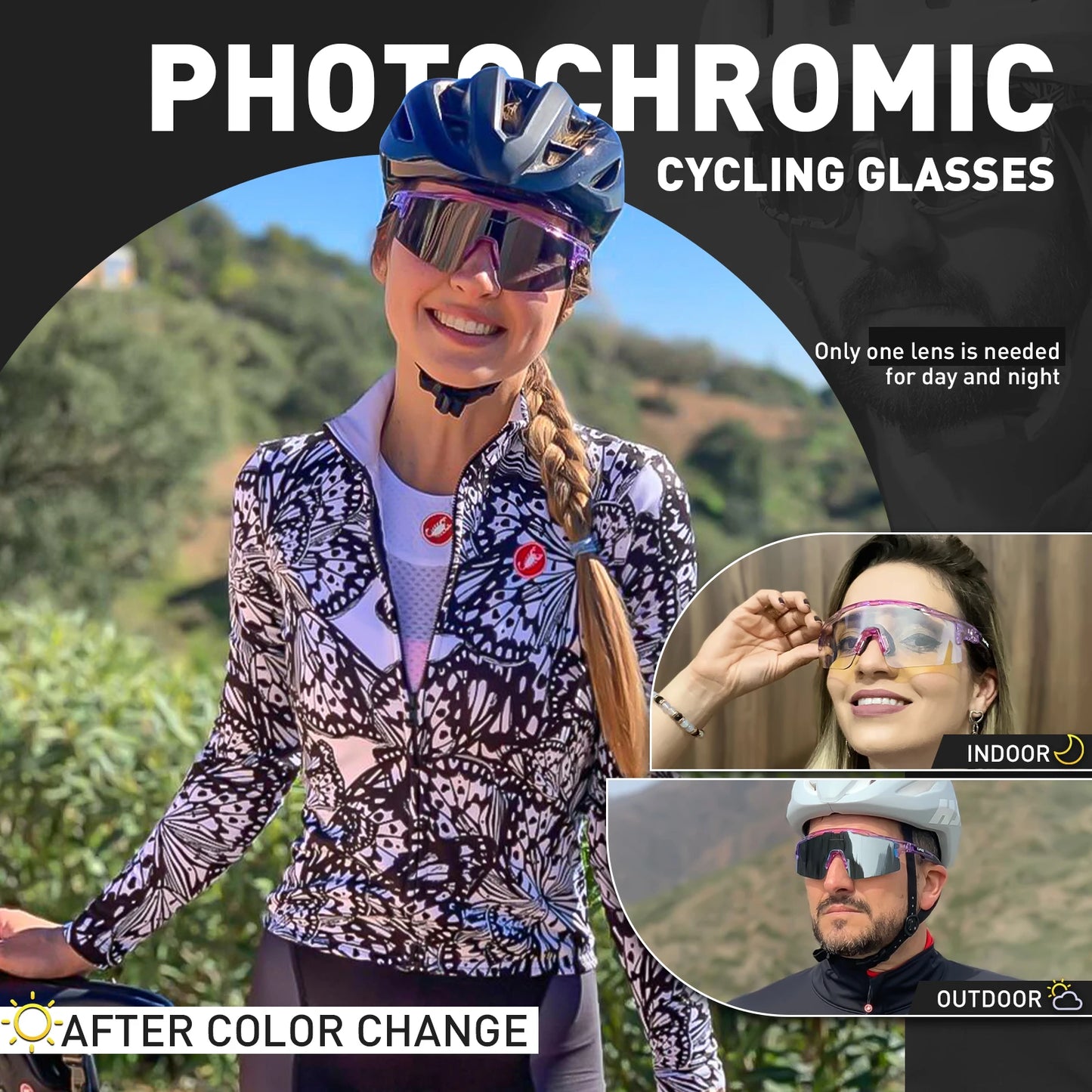 Photochromic Cycling Glasses UV400 Sports Sunglasses for Men Women MTB