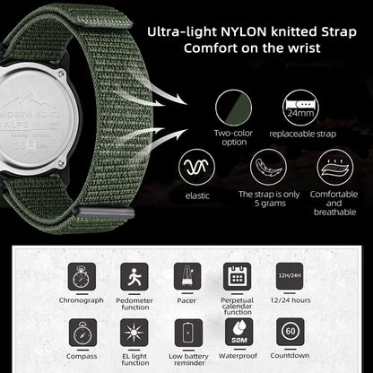 NORTH EDGE ALPS Men's Digital Carbon fiber Watch Shock Militray Sports Super Light Outdoor Compass Waterproof 50M Wristwatches-EXPROTAS