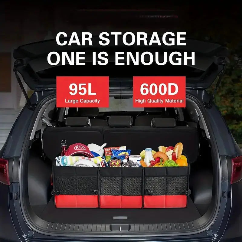 Universal Large Trunk Organizer For Car, Collapsible Multi Compartment Trunk Storage Bag With 2 Retractable Straps-EXPROTAS