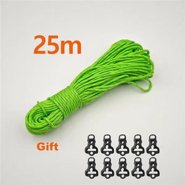 2.5mm Reflective Tent Rope Guyline Paracord 20m 25m 50m for Camping Tarp