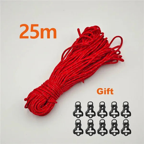 2.5mm Reflective Tent Rope Guyline Paracord 20m 25m 50m for Camping Tarp