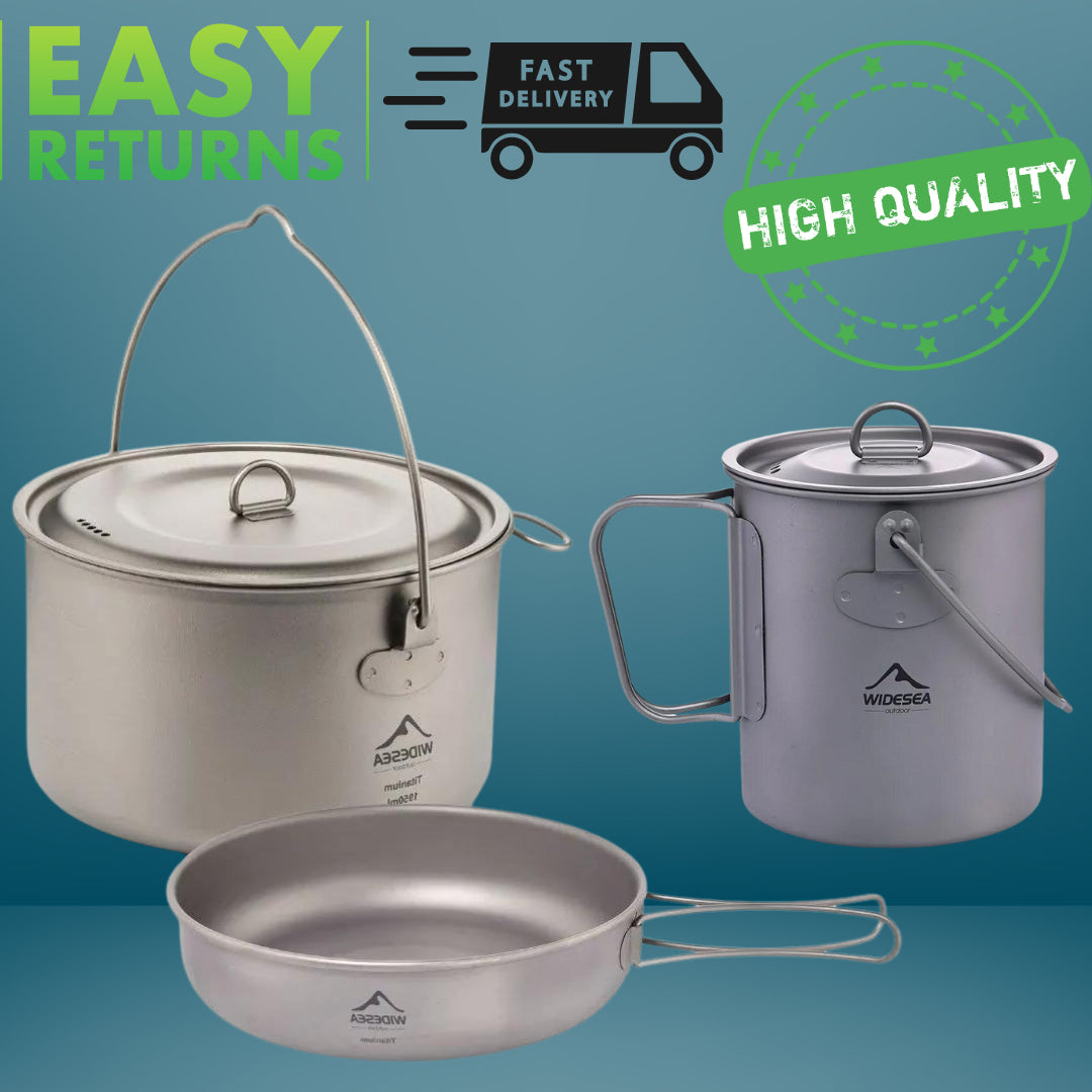 Widesea Camping Tableware Titanium Cookware Set Tourism Cauldron Outdoor Cooking Pot Frying Pan Picnic Kitchen Hiking Trekking-EXPROTAS