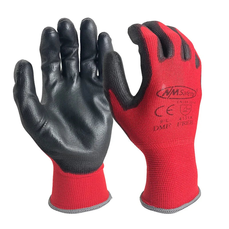 24 Pairs Work Gloves Safety Grip Coated Builders Gardening Nitrile Nylon