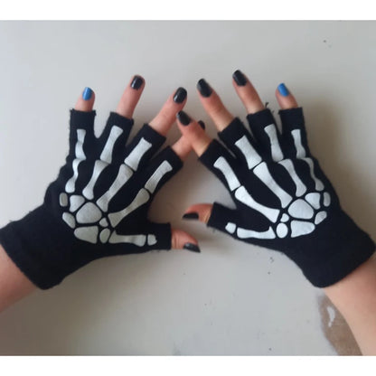 Half Finger Gloves Skeleton Skull Glow in Dark Fingerless Halloween Punk