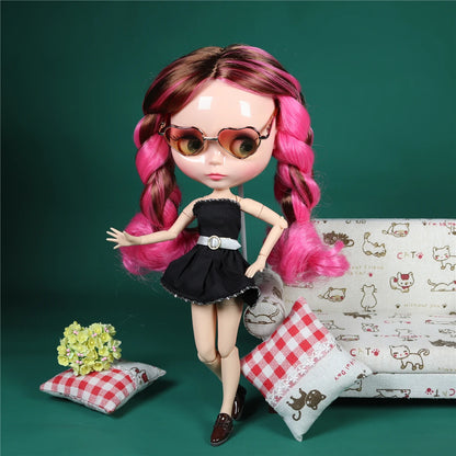 ICY DBS Blythe Doll 1/6 BJD Joint Body 30cm Pink Brown Hair Nude Anime Girl Toy
