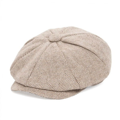 Baker Boy Cap Wool Blend Herringbone Newsboy Hat for Men Women