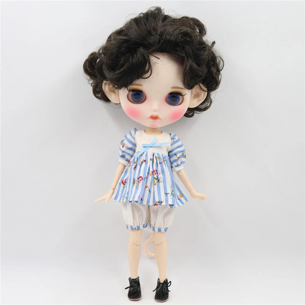 ICY DBS Blythe Doll 1/6 BJD Joint Body 30cm White Skin Black Hair Matte Face