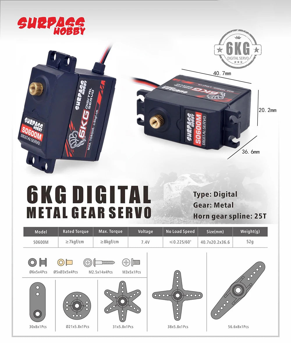 High Speed Metal Gear RC Servo for 1/10 Car (15-30kg Torque Options)