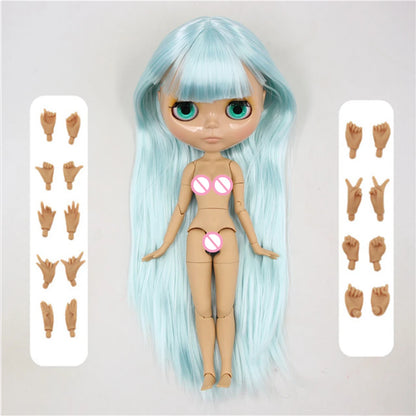 ICY DBS Blythe Doll 1/6 BJD Joint Body 30cm Blue Hair Tan Skin Shiny Face Toy