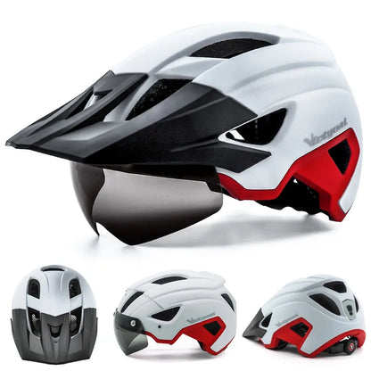 VICTGOAL LED Bike Helmet With Sun Goggle Visor Rechargeable LED Men Bicycle Helmet Sunglasses Shield Road MTB Cycling Helmets-EXPROTAS