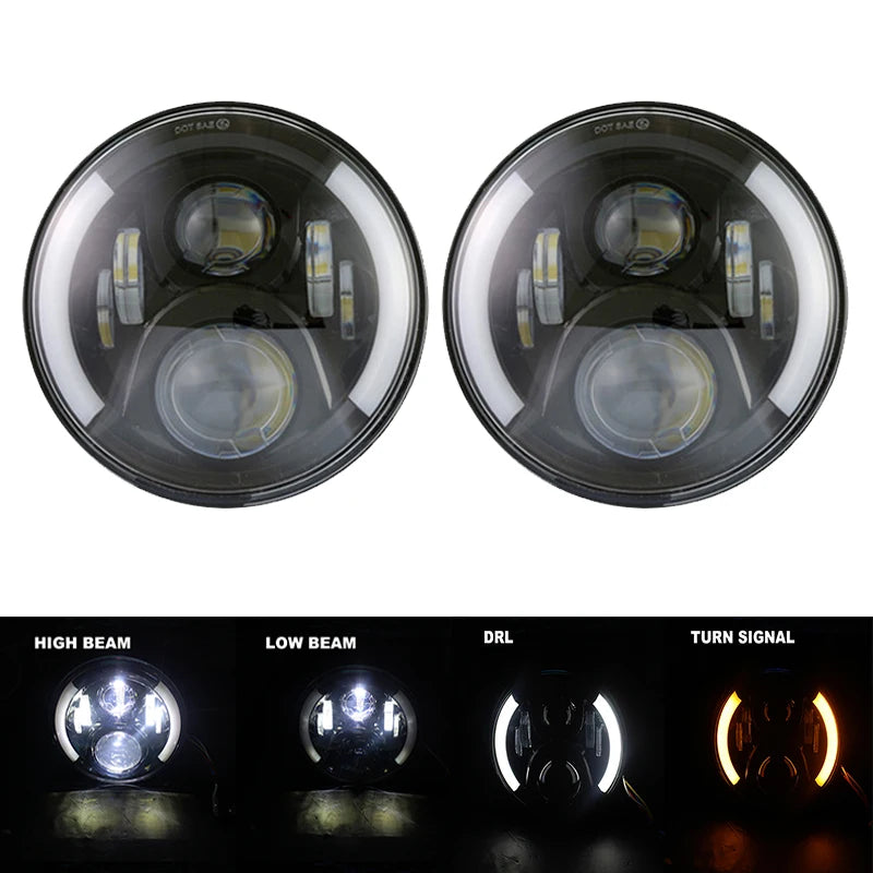 7in LED Headlight DRL for Jeep Wrangler TJ/JK, Land Rover Defender, Hummer H1/H2 - EXPROTAS