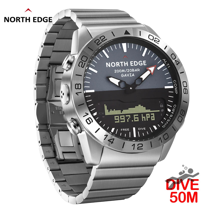 North Edge Men's 200M Waterproof Dive Watch Digital Compass Altimeter