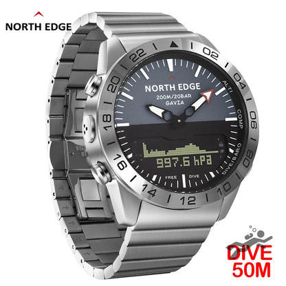 North Edge Men's 200M Waterproof Dive Watch Digital Compass Altimeter