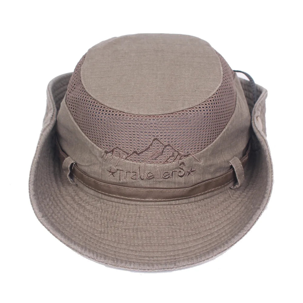 Jungle Fishing Mesh Bucket Hat Men Summer Wide Brim Sun Hiking Cap