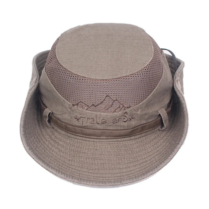 Jungle Fishing Mesh Bucket Hat Men Summer Wide Brim Sun Hiking Cap