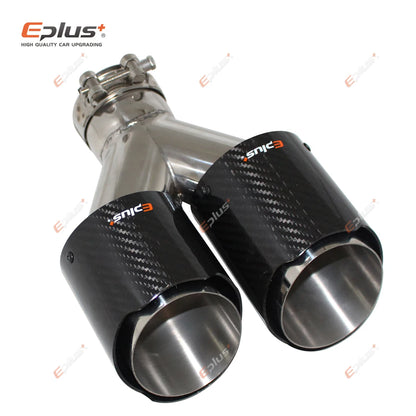 EPLUS Carbon Fiber Y-Shape Dual Exhaust Tip Stainless Muffler Nozzle Silver