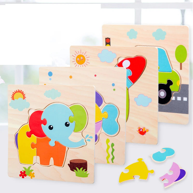 Baby Wooden 3D Tangram Puzzle Cartoon Animal Educational Shapes Jigsaw Toy Gift