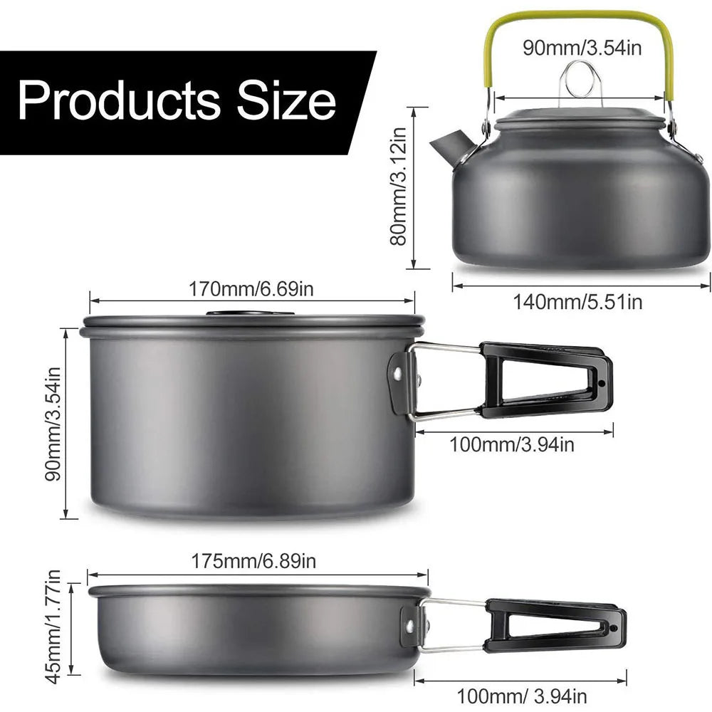 Outdoor Camping Cookware Portable Non Stick Cooking Pot Pan Bowl Hiking Picnic