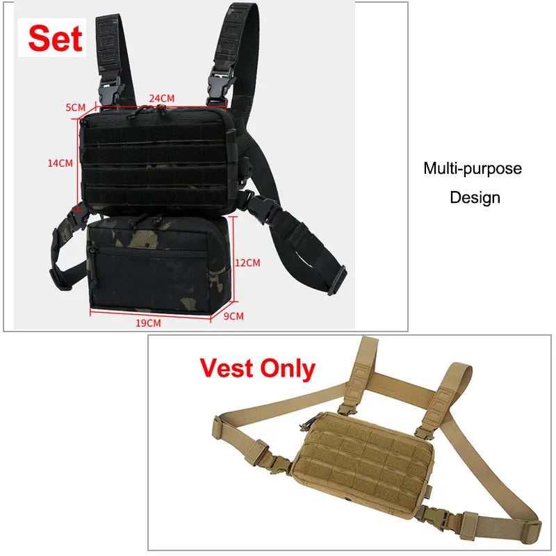 Outdoor Tactical Vest Bag CS Wargame Chest Rig Airsoft Pouch Holster Molle Men Shoulder Camping Backpack 1000D Hunting Fishing-EXPROTAS