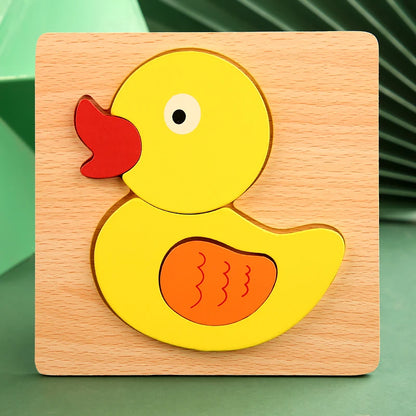 3D Wooden Cartoon Animal Traffic Puzzle Early Learning Jigsaw Toy for Children
