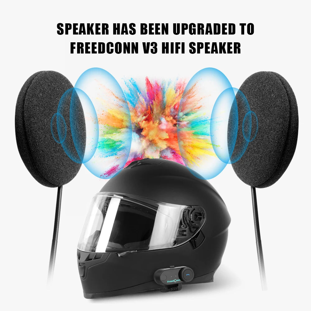 FreedConn Motorcycle Helmet Bluetooth Intercom Headset FM Music Share Speaker